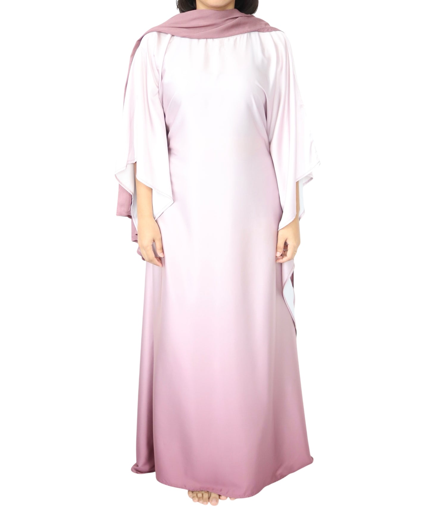 Namelis Gradient batwing Satin Abaya- Soft Lilac