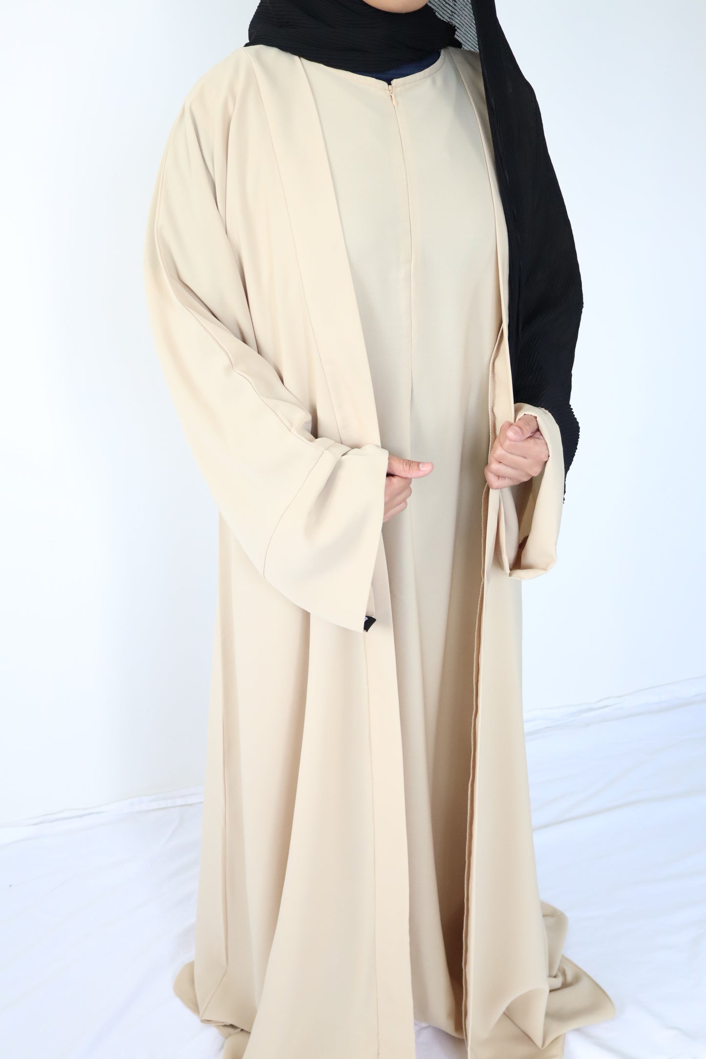 Taal Abaya set - Khaky ( Sleveeless inner + outer + pocket )