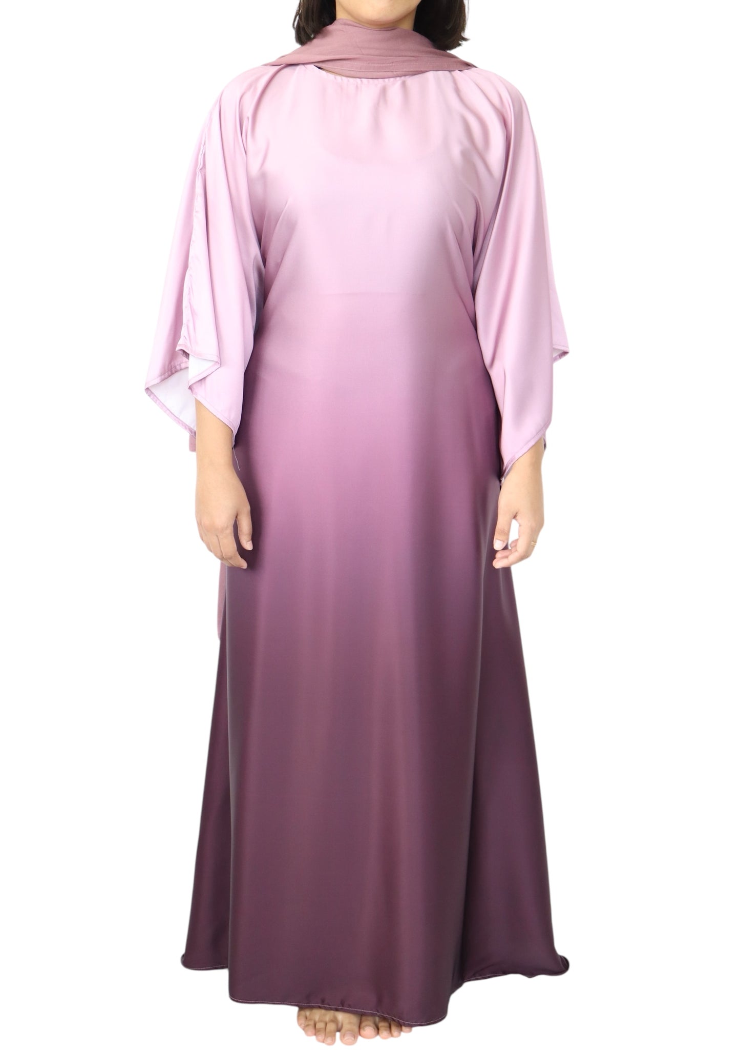 Namelis Gradient batwing Satin Abaya - Mauve