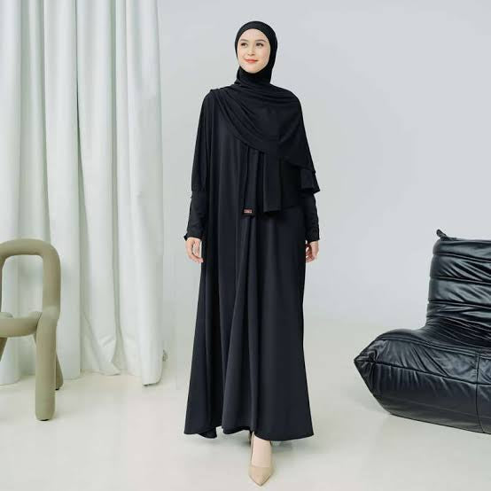 Hafisa Abaya Set Jersey - Black ( front zipper, breastfeeding friendly)