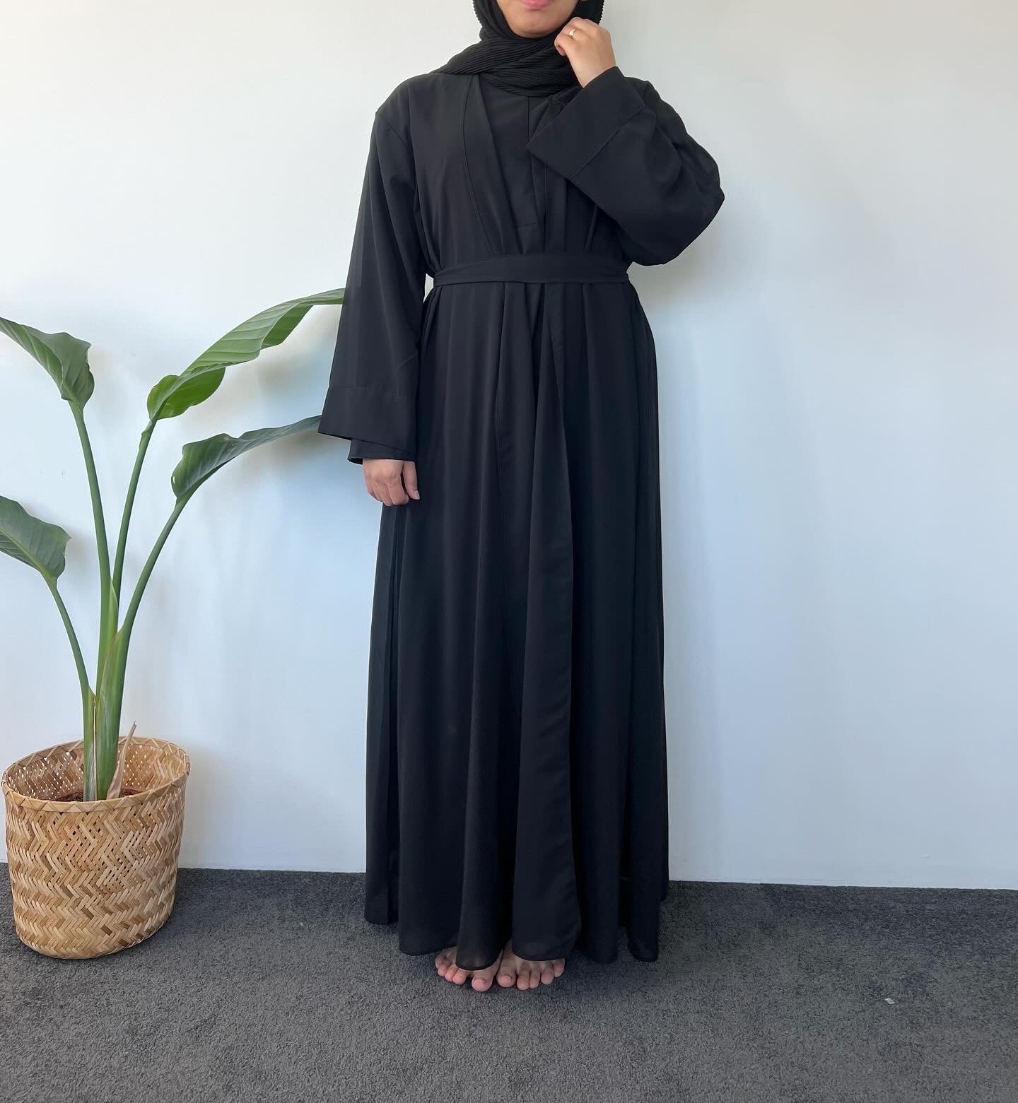 HAYATI Abaya chiffon - Black ( Sleeve inner + outer )