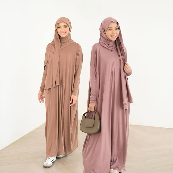 Humaira Abaya Set with Hijab ( Breastfeeding friendly)- Mocca