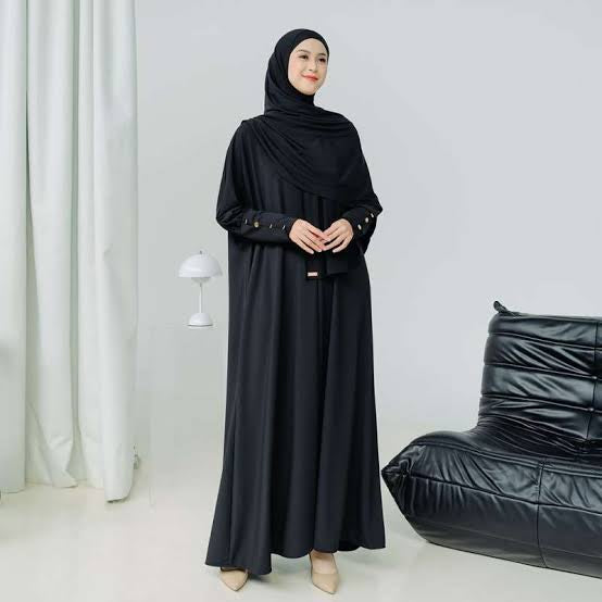 Hafisa Abaya Set Jersey - Black ( front zipper, breastfeeding friendly)