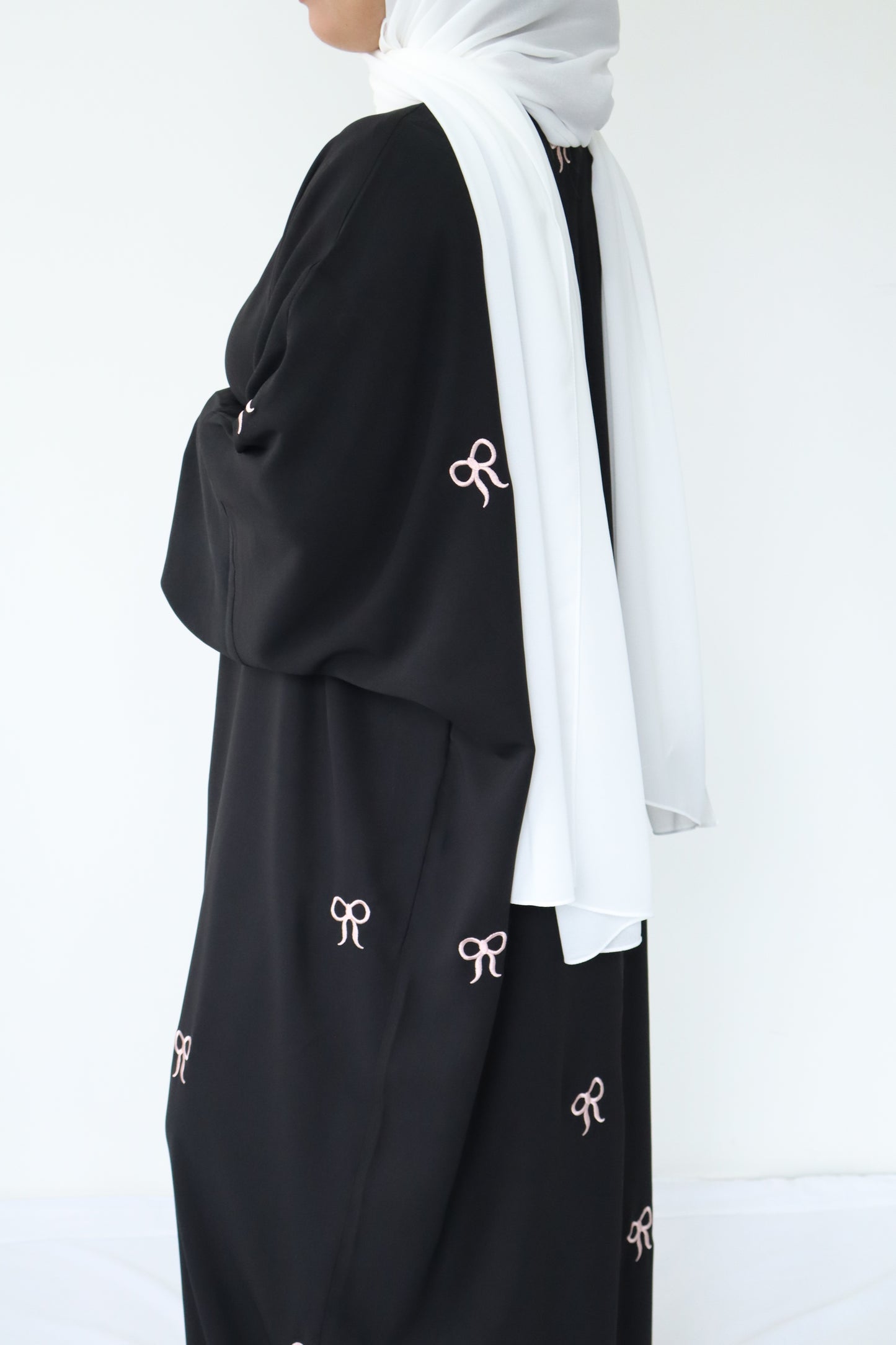 Bowknot open abaya set with white inner