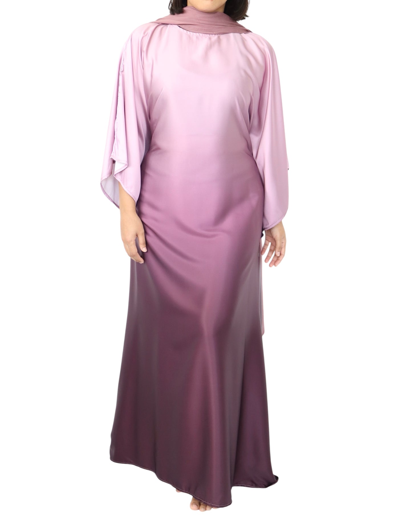 Namelis Gradient batwing Satin Abaya - Mauve