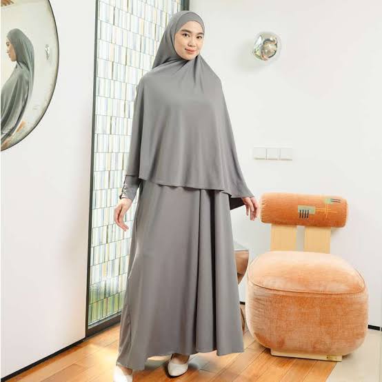 Hafisa Abaya Set Jersey - Stone Grey ( front zipper, breastfeeding friendly)