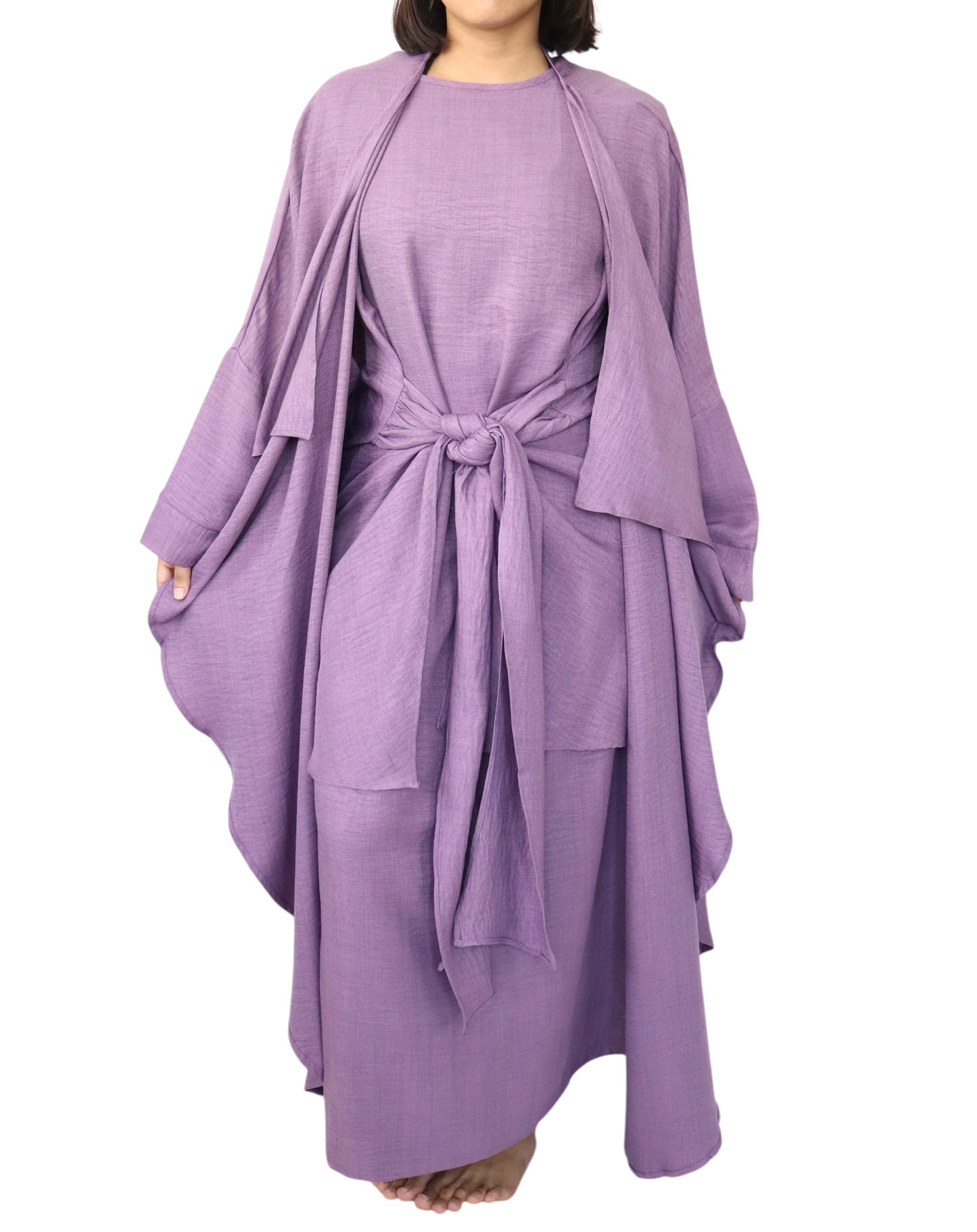 Noori Crepes Abaya - Mauve ( Inner + Outer )