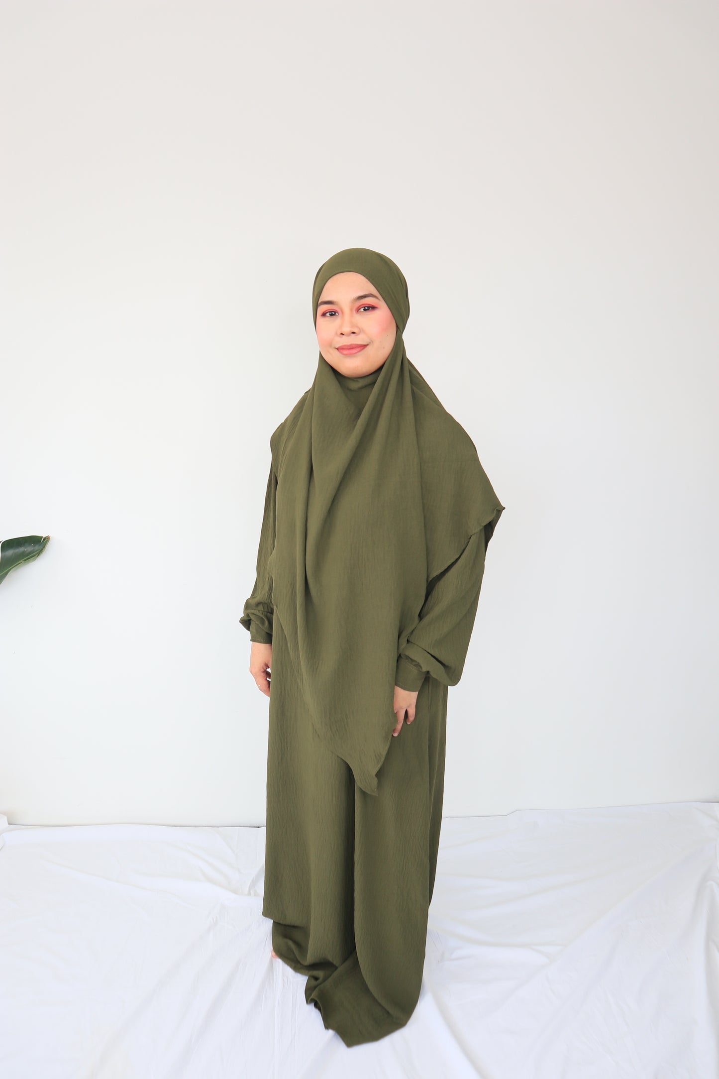 V Khimar Dress set - Green Army