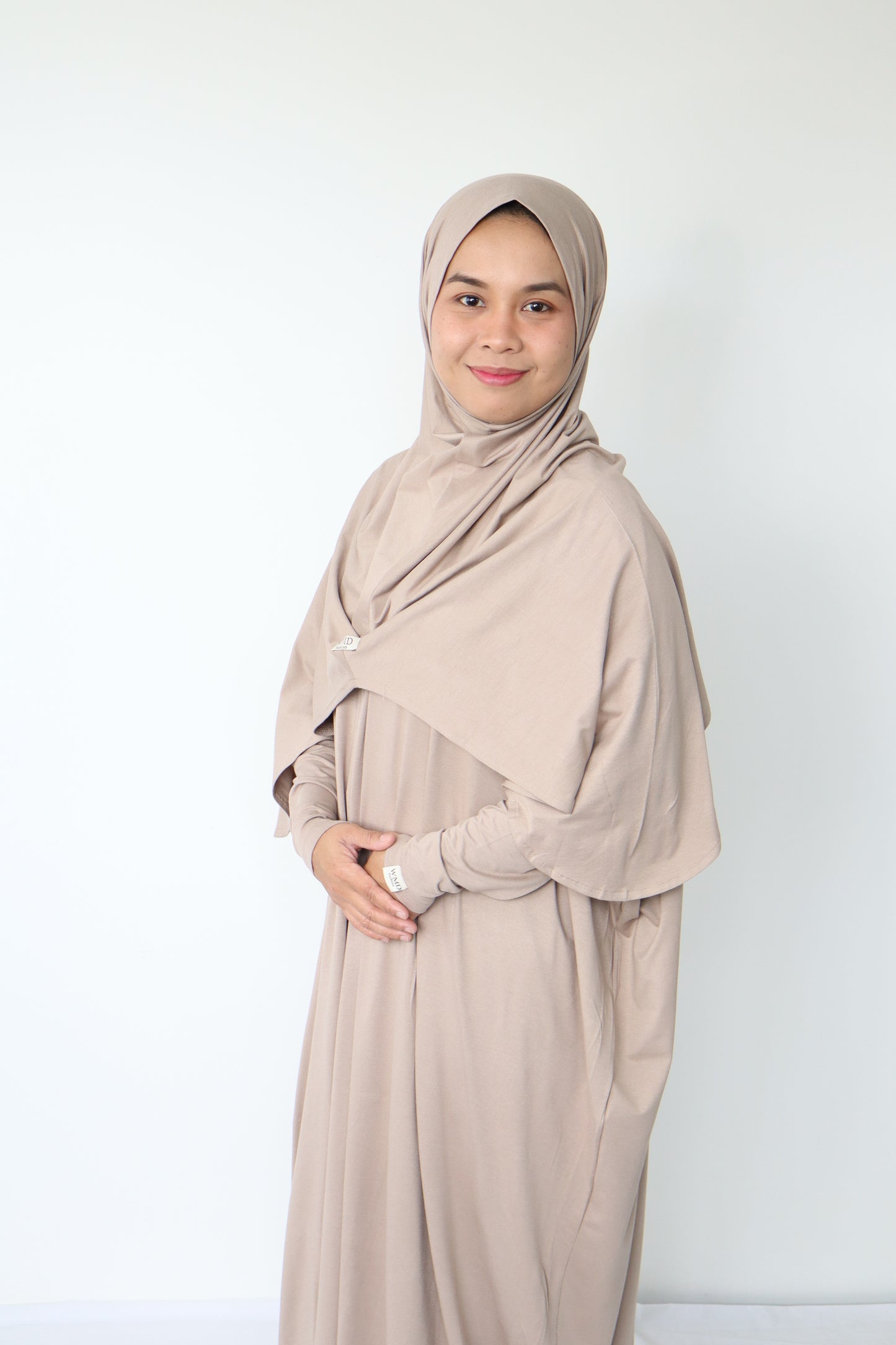 Humaira Abaya Set with Instant Hijab ( Breastfeeding friendly)- Dark Beige