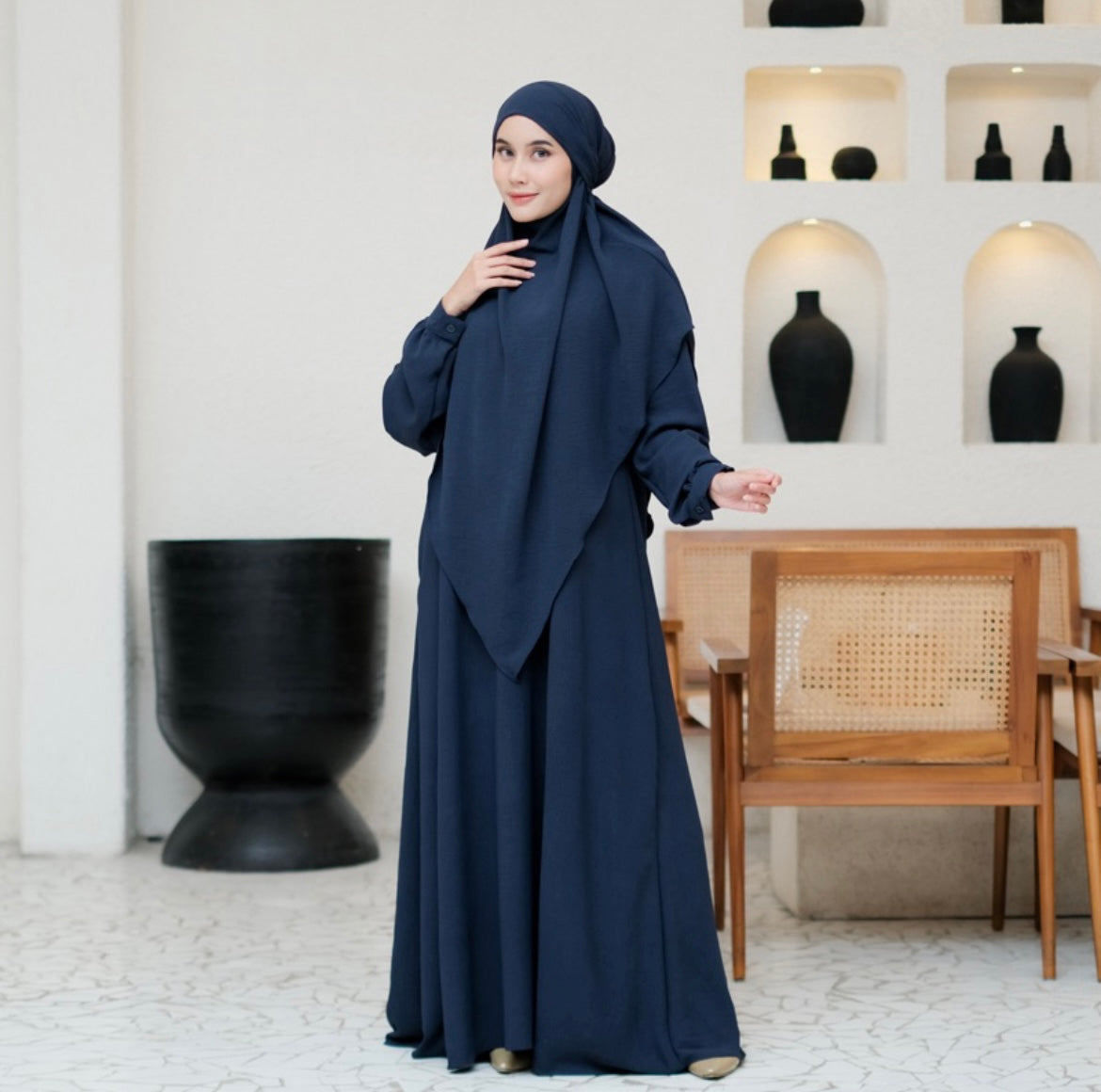 V Khimar Dress set - Navy