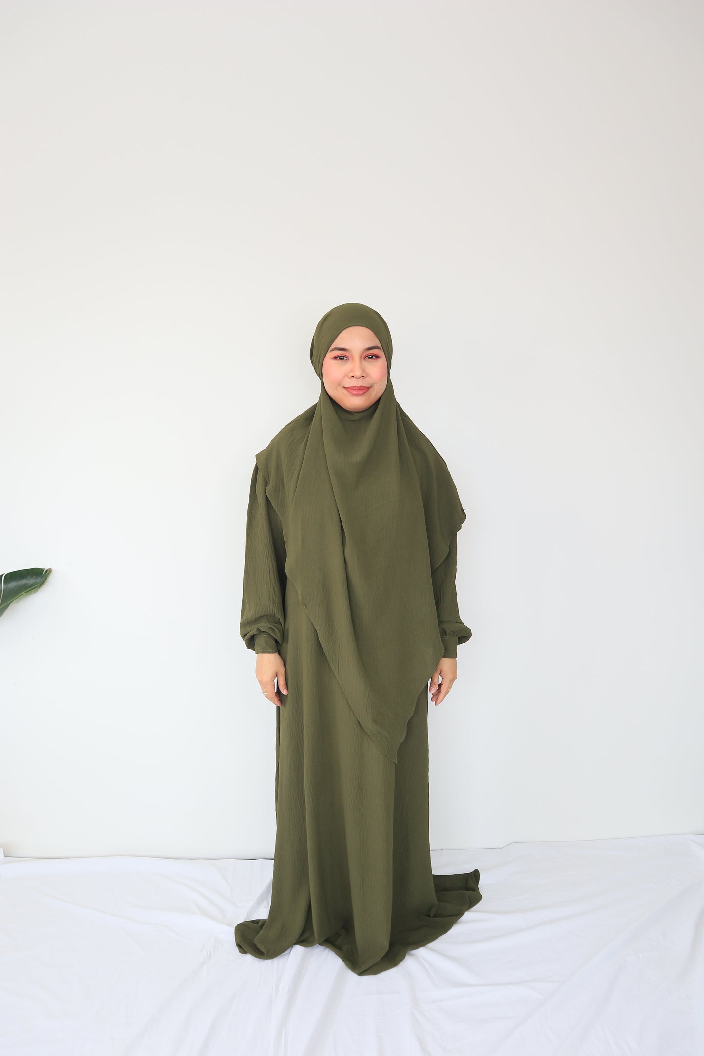 V Khimar Dress set - Green Army