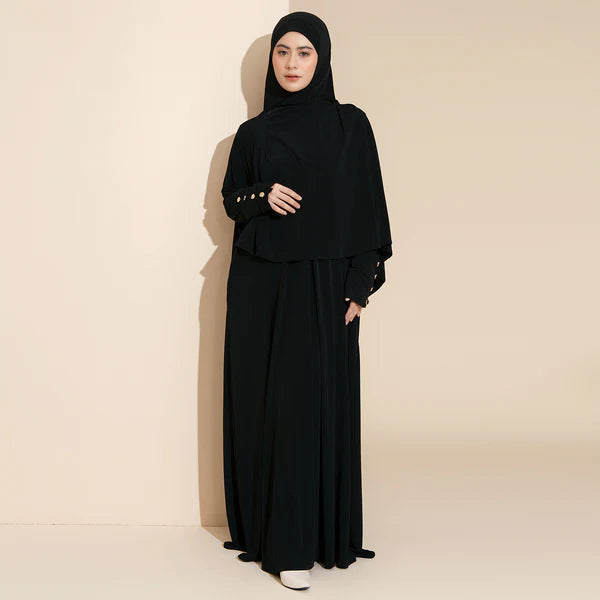 Hafisa Abaya Set Jersey - Black ( front zipper, breastfeeding friendly)