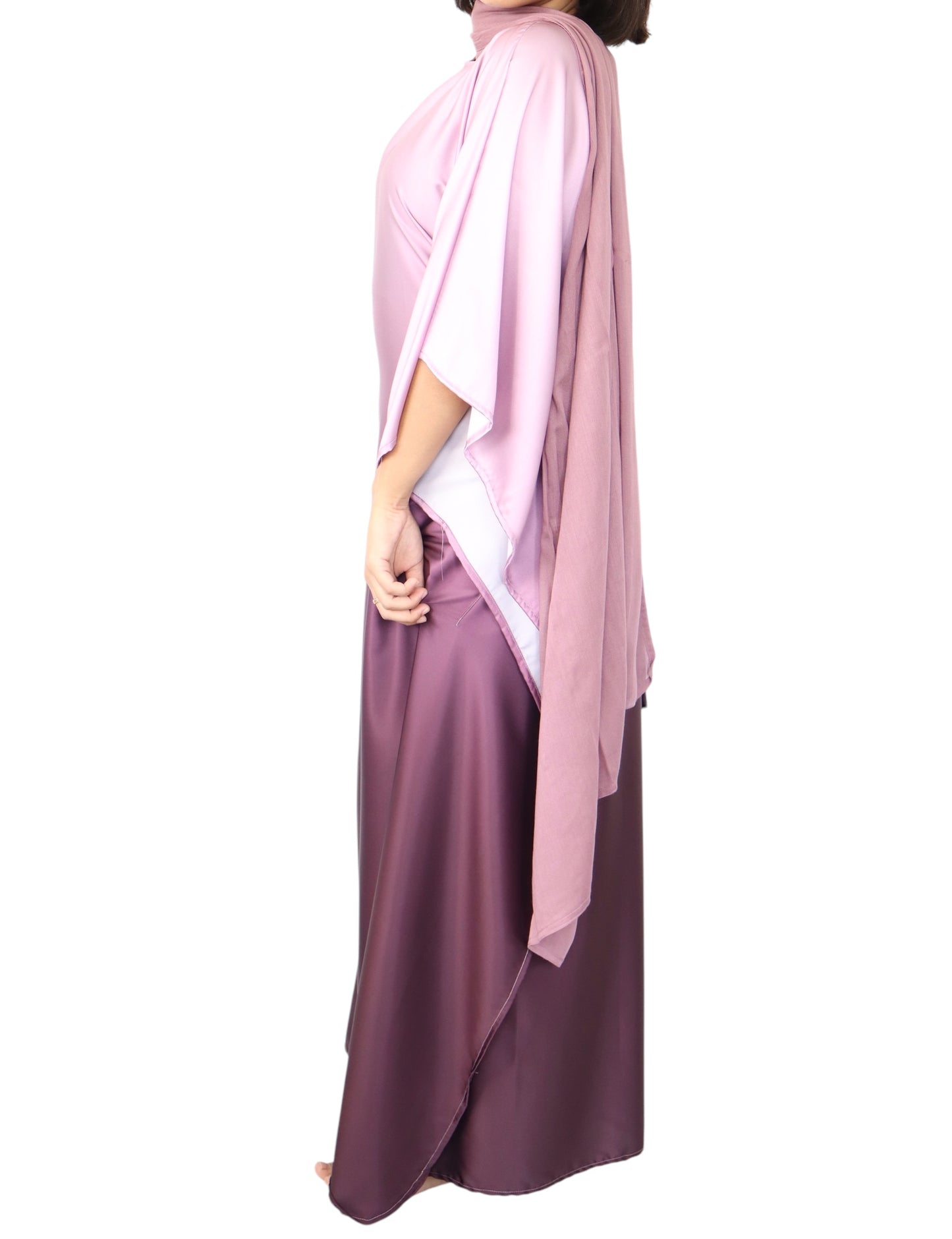 Namelis Gradient batwing Satin Abaya - Mauve