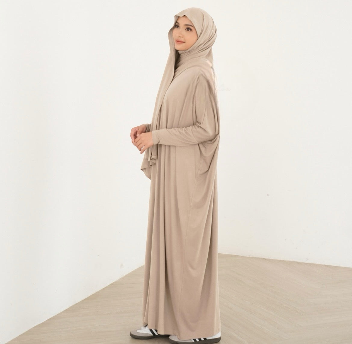 Humaira Abaya Set with Instant Hijab ( Breastfeeding friendly)- Dark Beige
