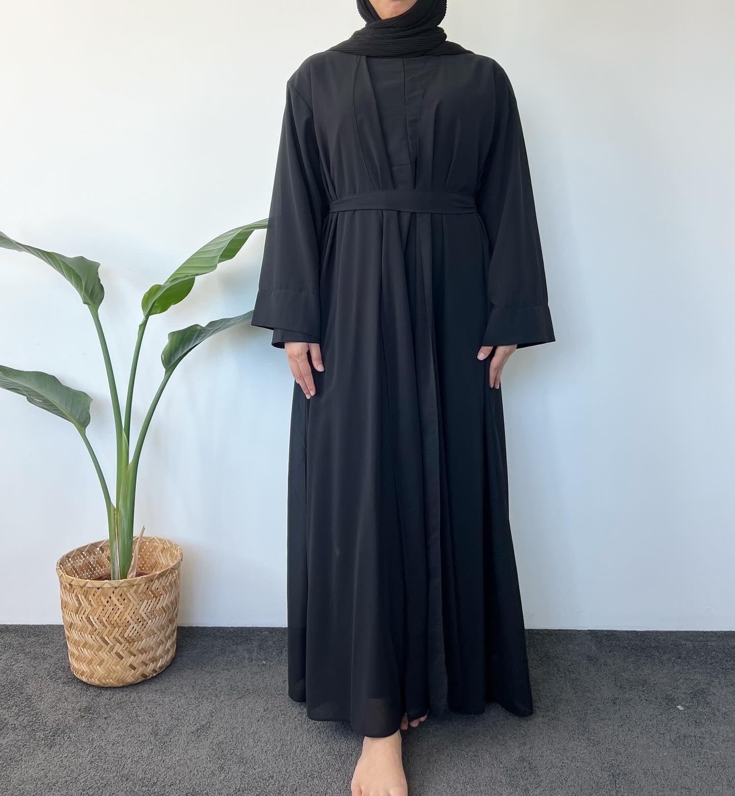 HAYATI Abaya chiffon - Black ( Sleeve inner + outer )