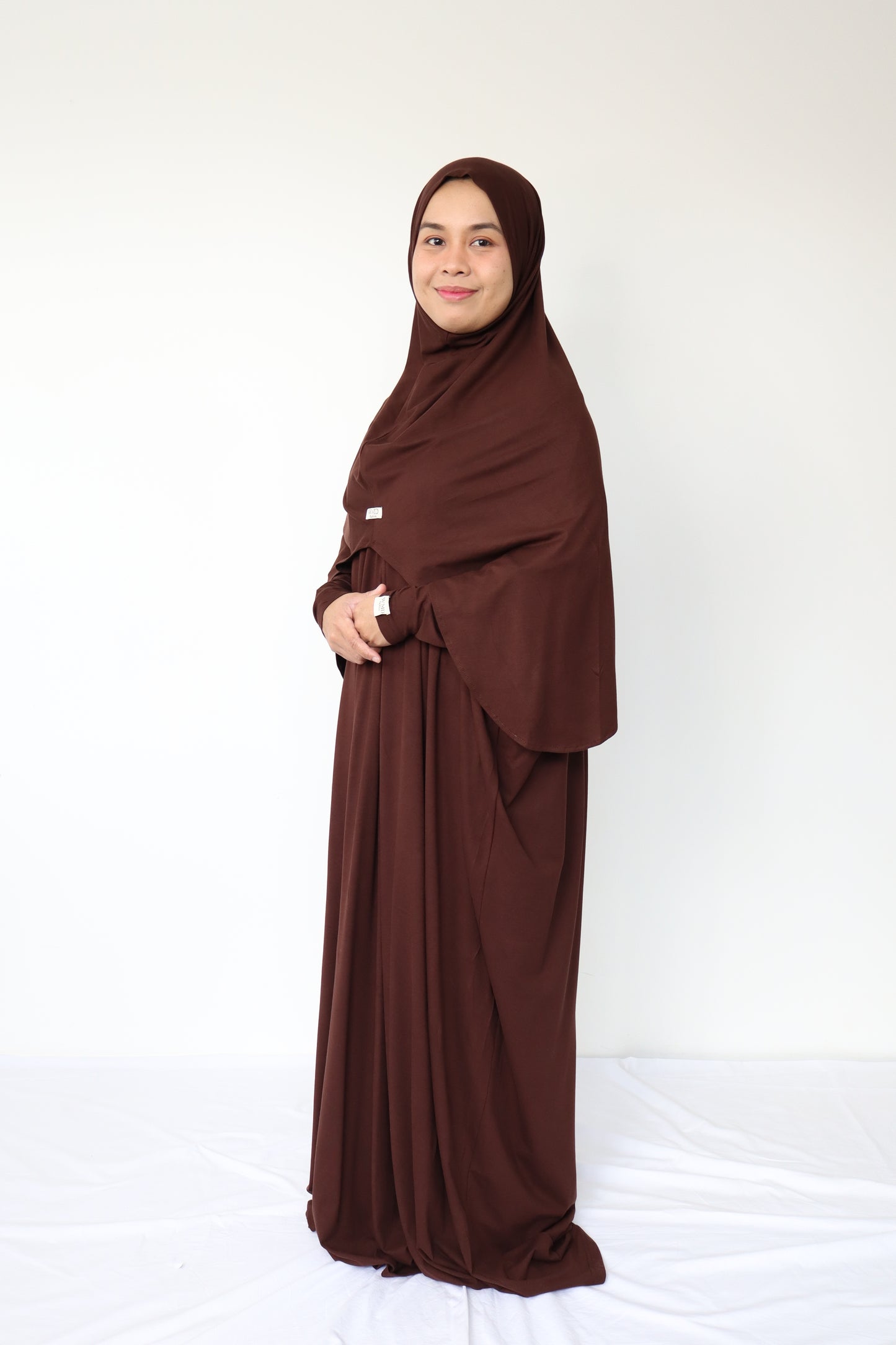 Humaira Abaya Set with Instant Hijab Slip on ( Breastfeeding friendly)- Coffee