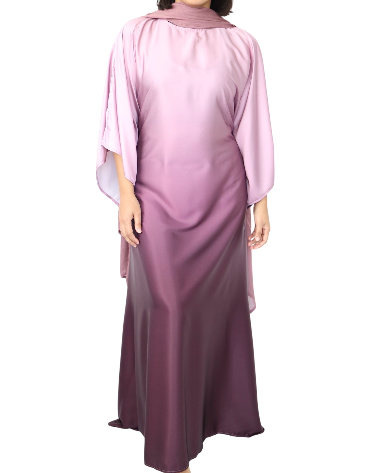 Namelis Gradient batwing Satin Abaya - Mauve