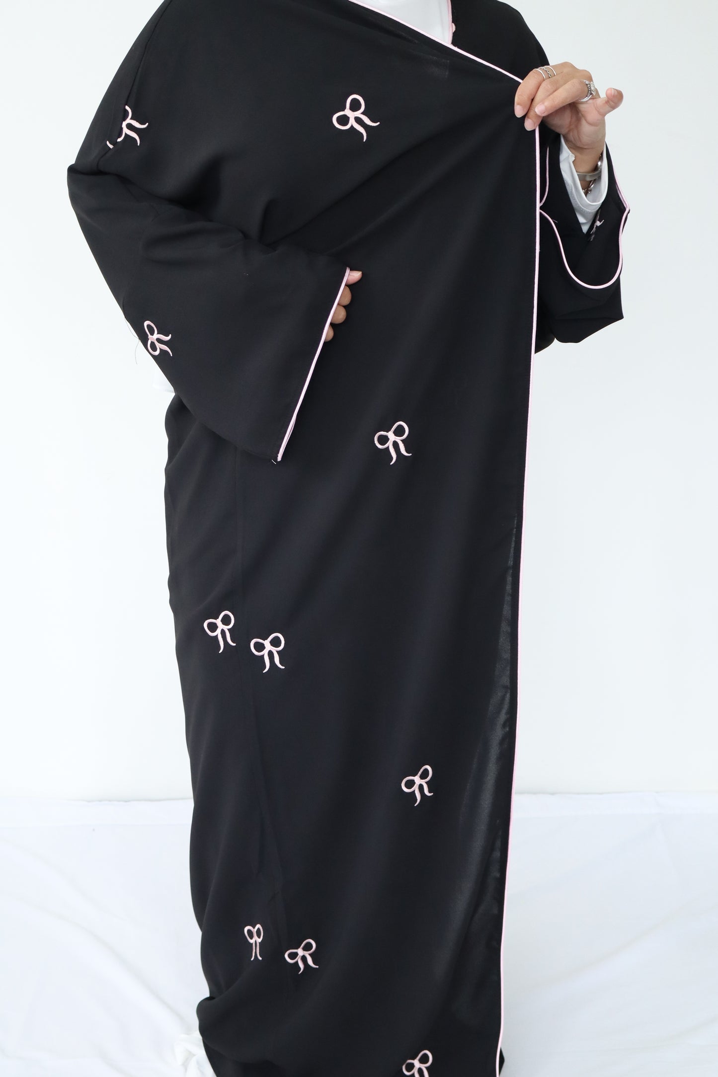 Bowknot open abaya set with white inner