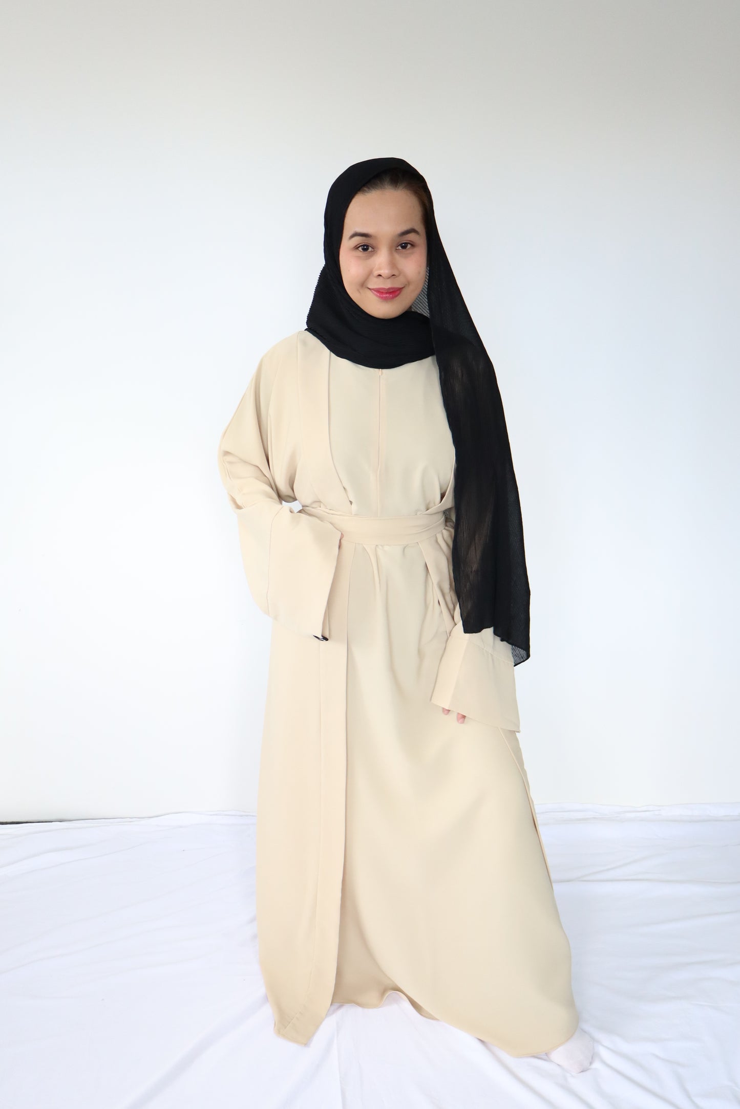 Taal Abaya set - Khaky ( Sleveeless inner + outer + pocket )