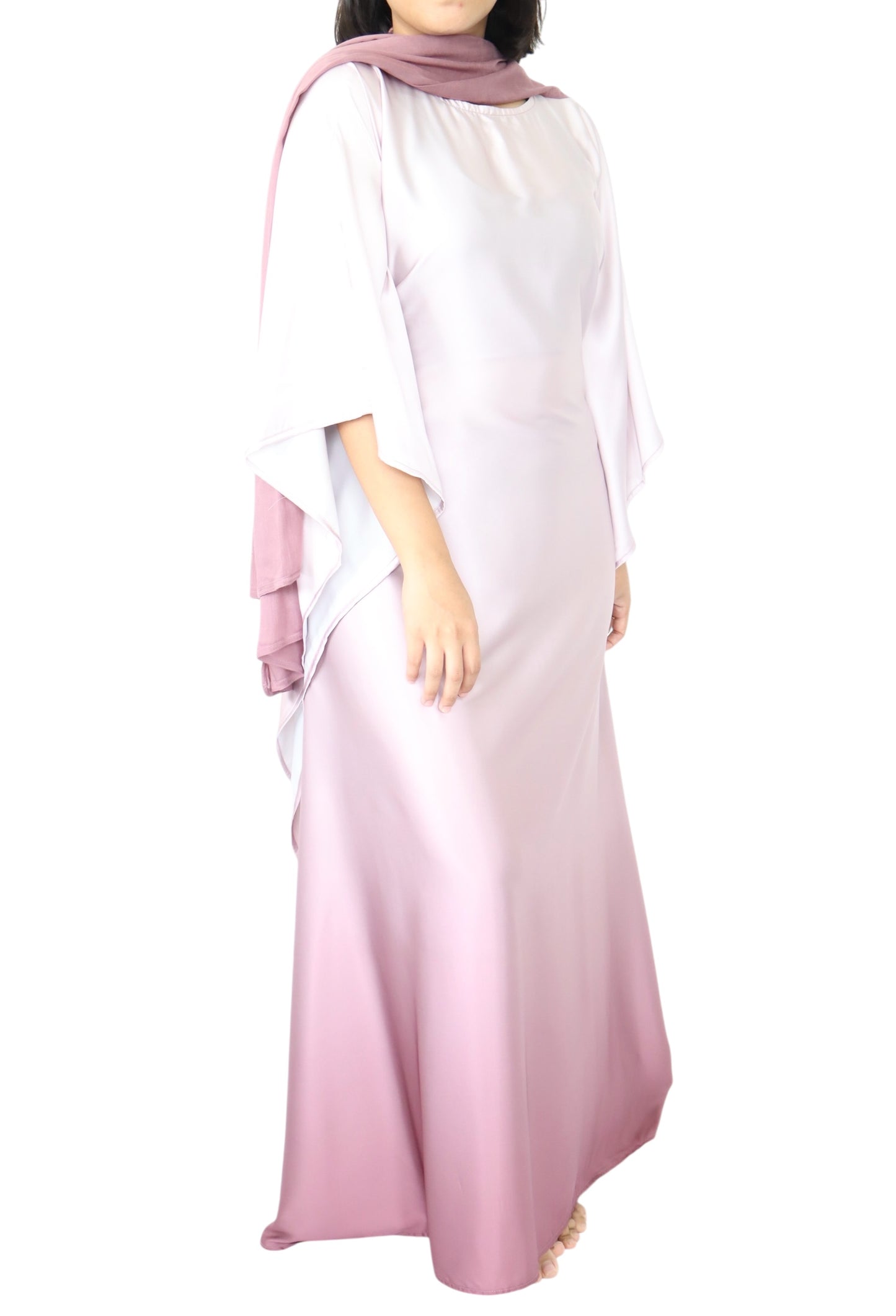 Namelis Gradient batwing Satin Abaya- Soft Lilac