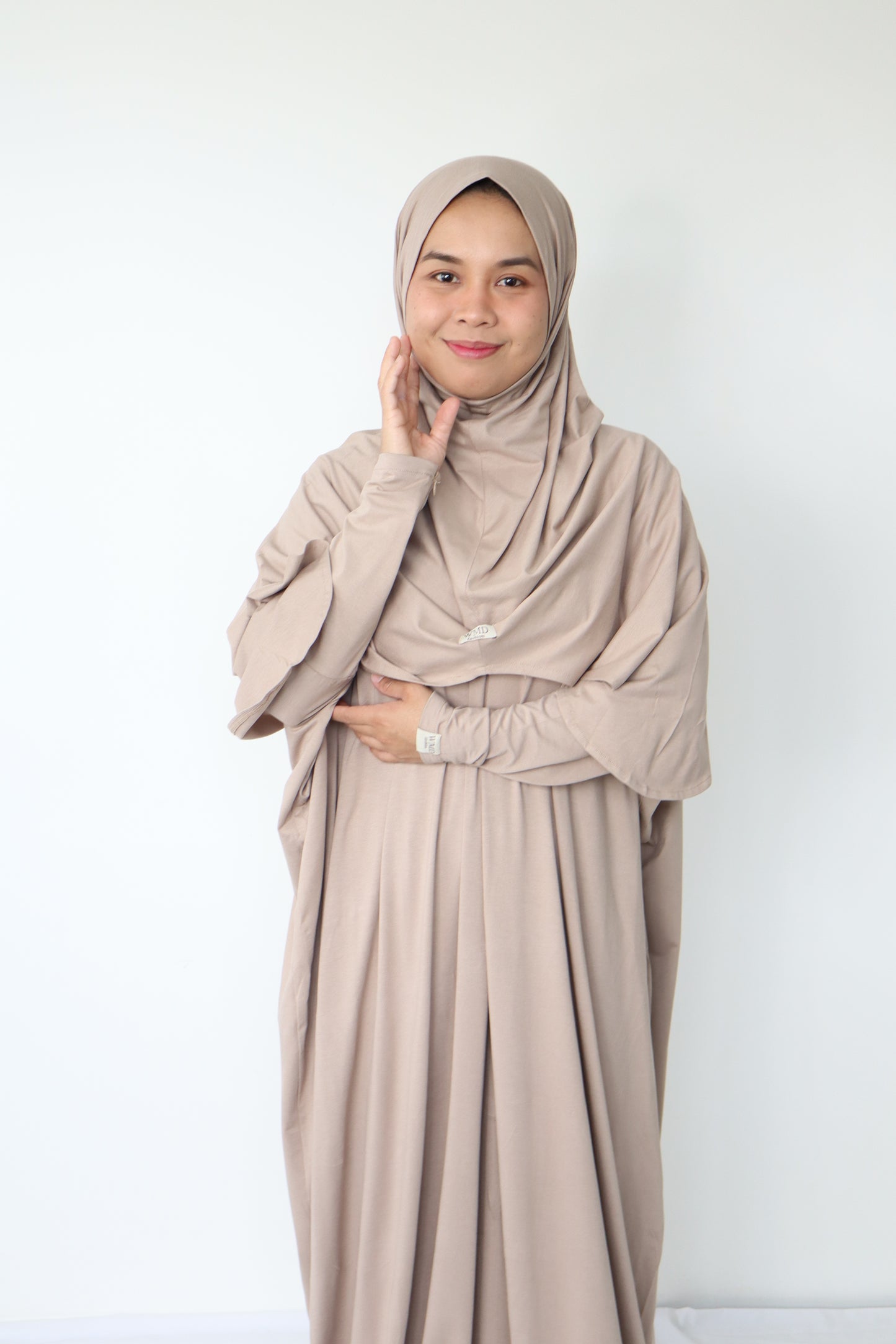 Humaira Abaya Set with Instant Hijab ( Breastfeeding friendly)- Dark Beige