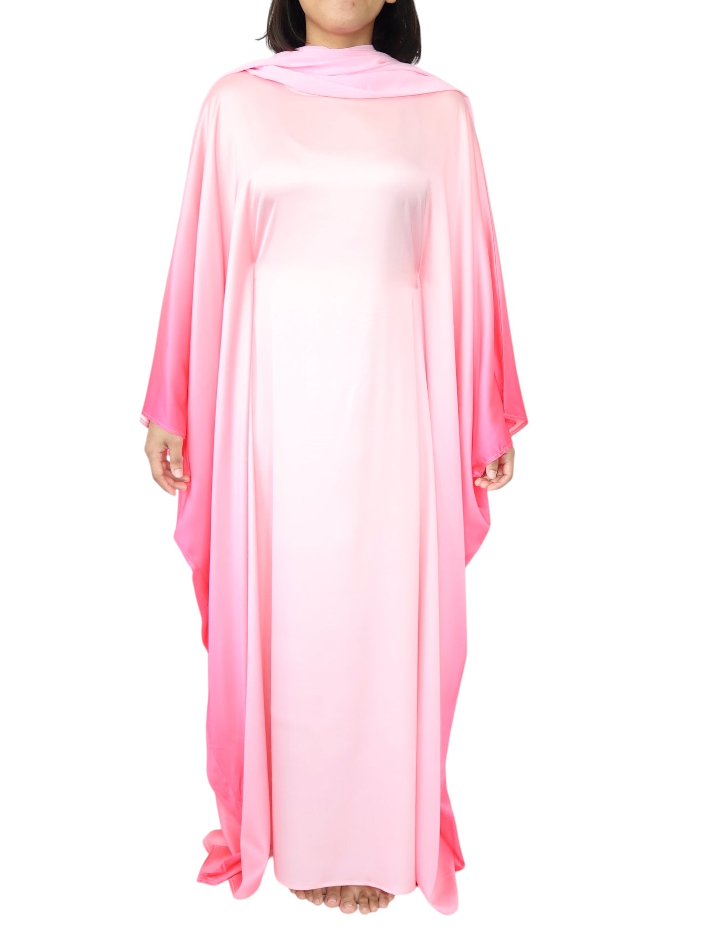 Jasmin Gradient batwing Satin Abaya - Blush