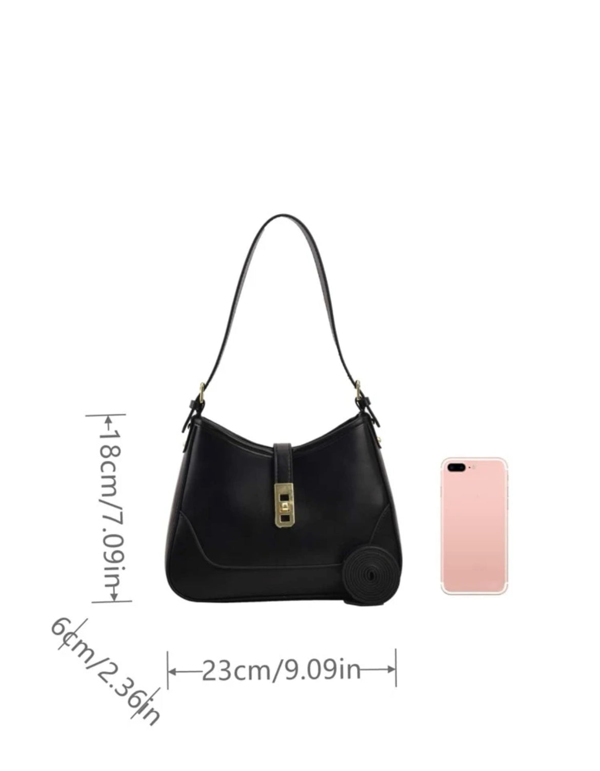 Twist lock Shoulder bag - Vegan Leather - Black