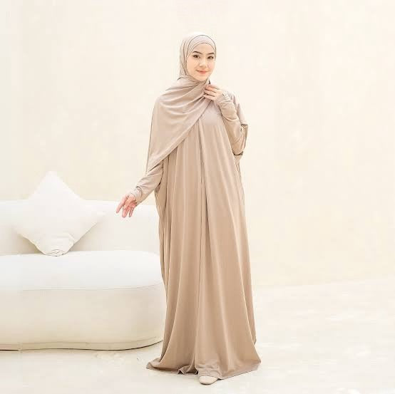 Humaira Abaya Set with Instant Hijab ( Breastfeeding friendly)- Dark Beige