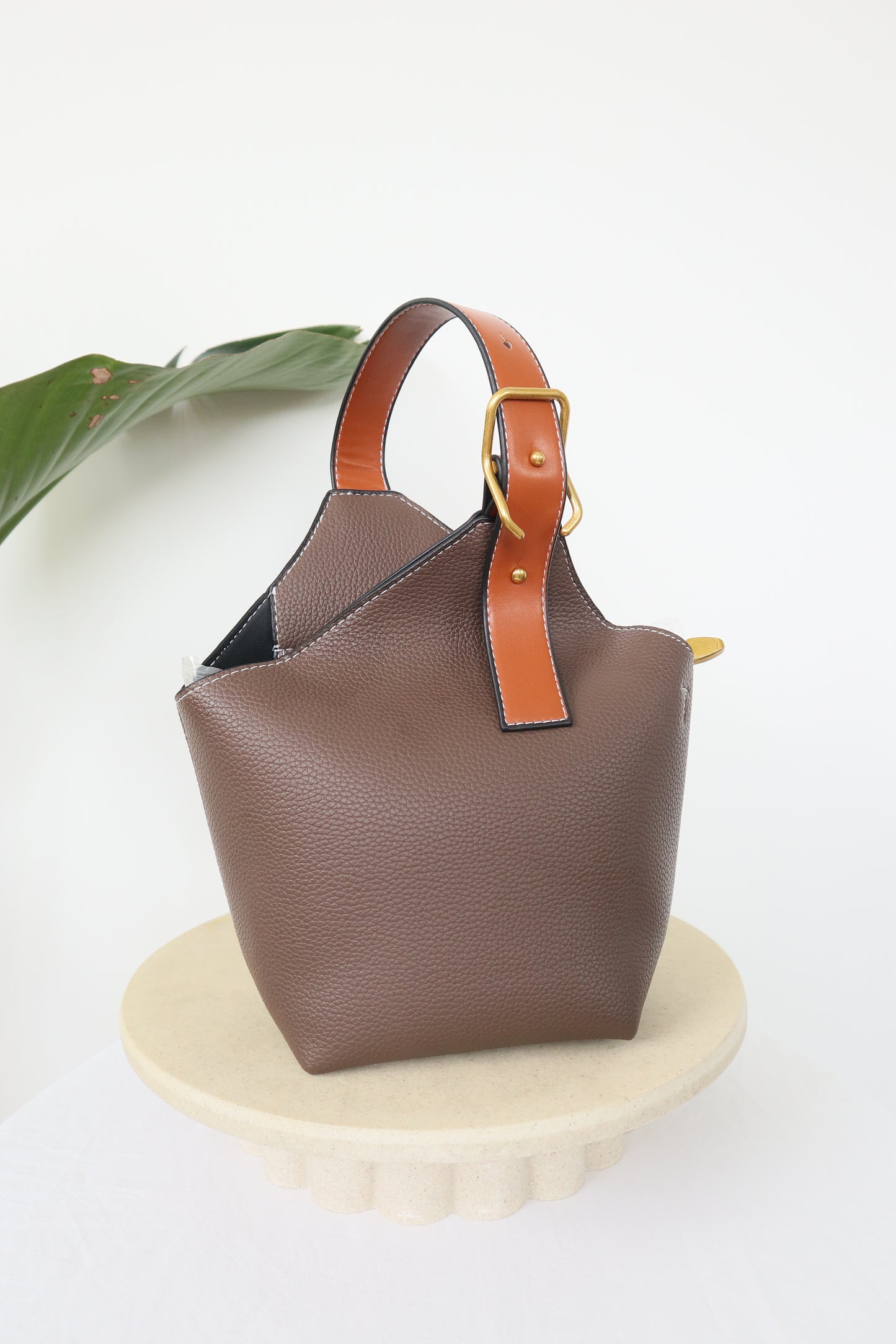 Vintage Bucket Handbags - Vegan Leather - Coffee