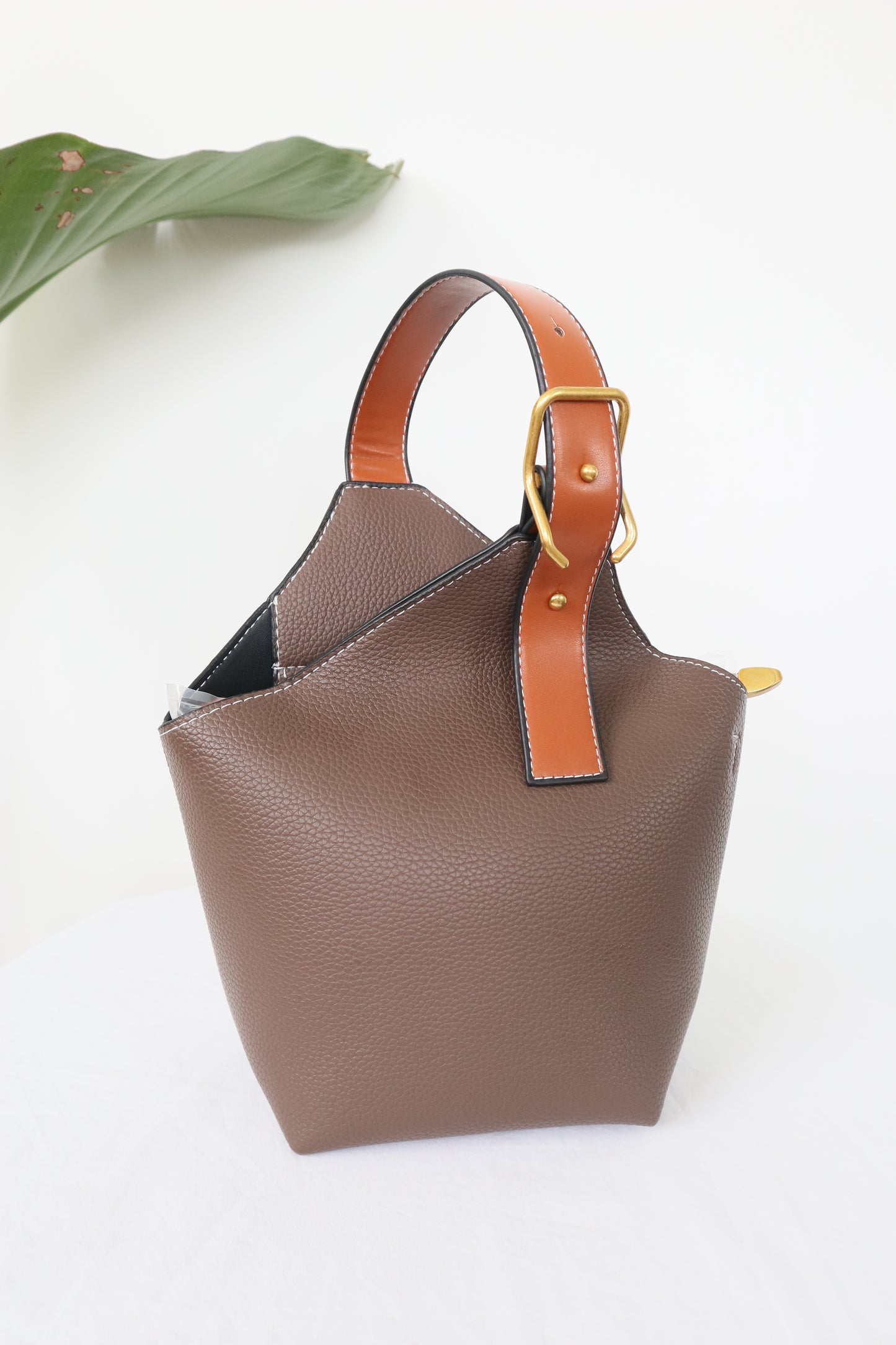 Vintage Bucket Handbags - Vegan Leather - Coffee