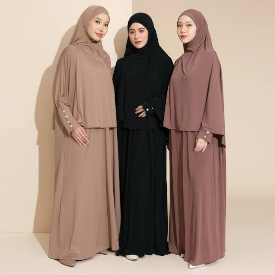 Hafisa Abaya Set Jersey - Black ( front zipper, breastfeeding friendly)