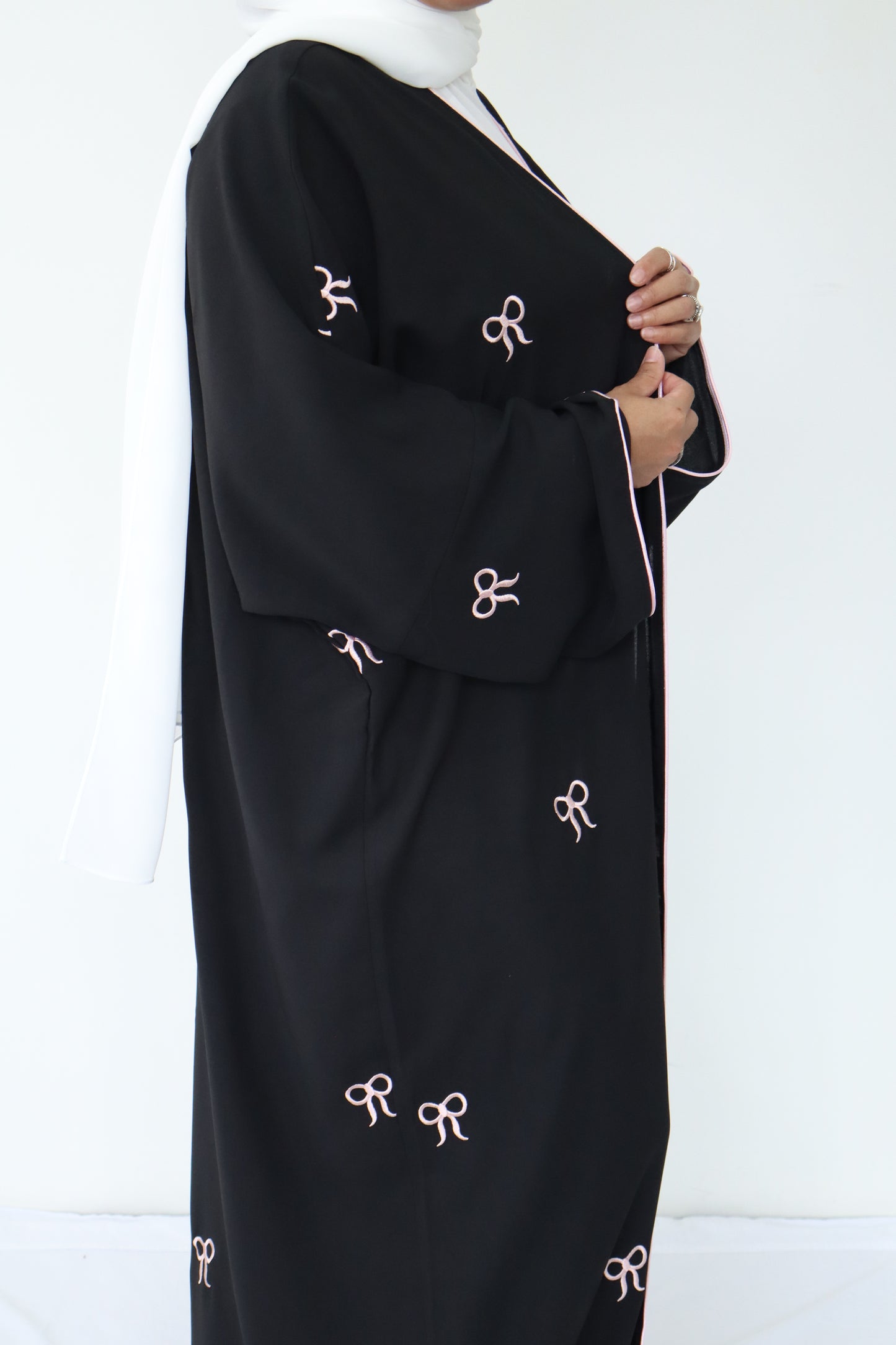 Bowknot open abaya set with white inner