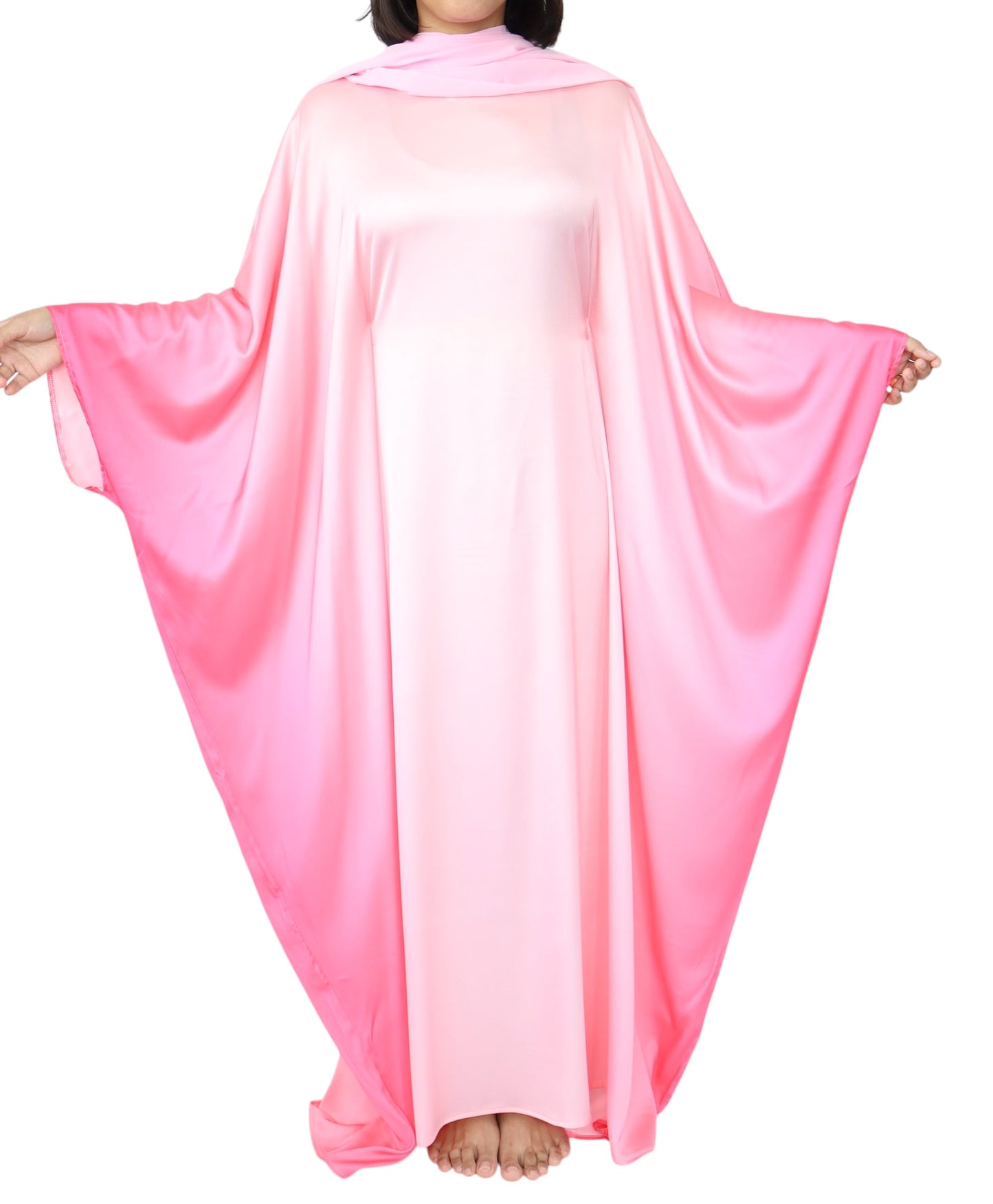 Jasmin Gradient batwing Satin Abaya - Blush