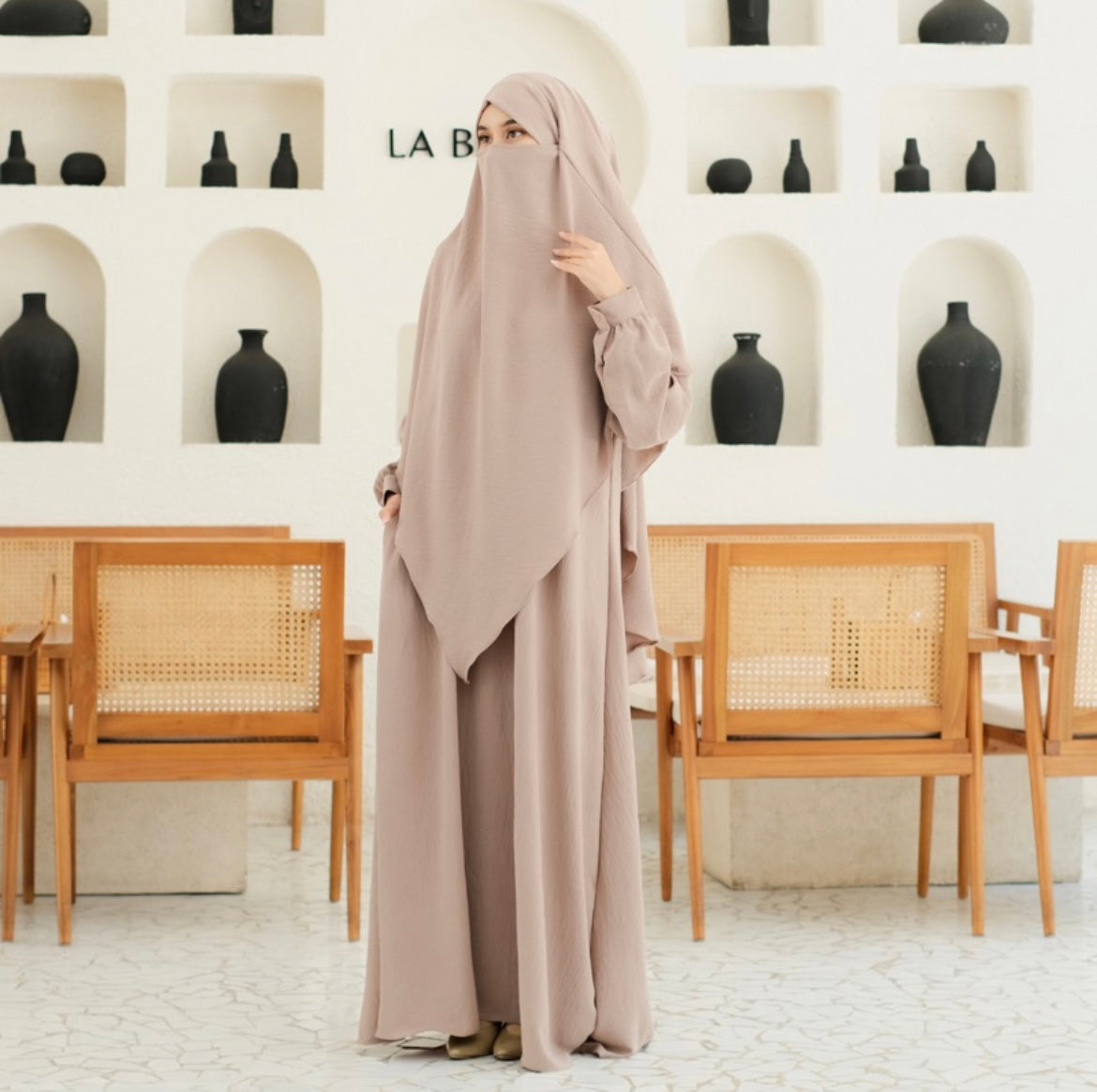 V Khimar Dress set - Truffle