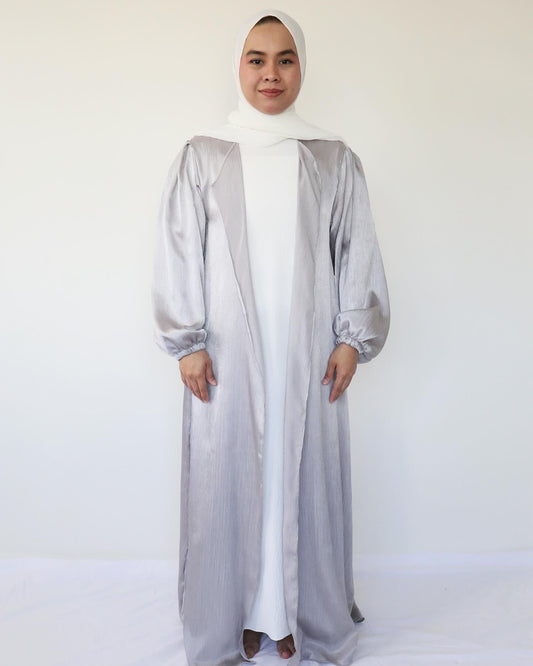 Textured silk Abaya + slip dress - Silver