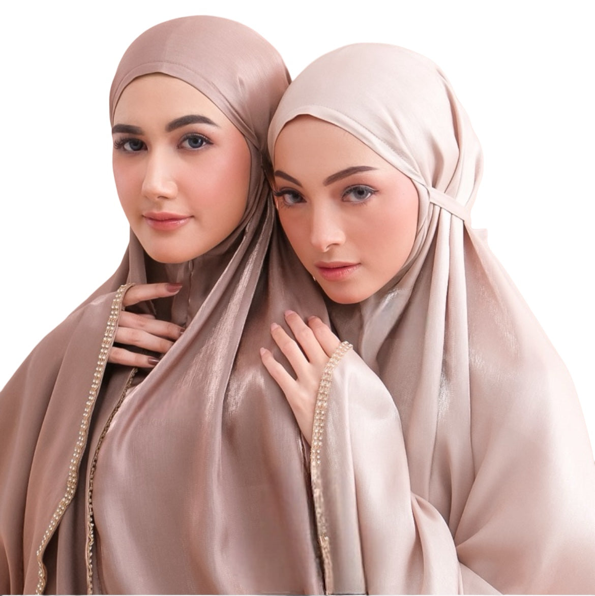 Amora Soft Shimmer Silk Woman prayer Clothes set  Jilbab + Skirt - Olive