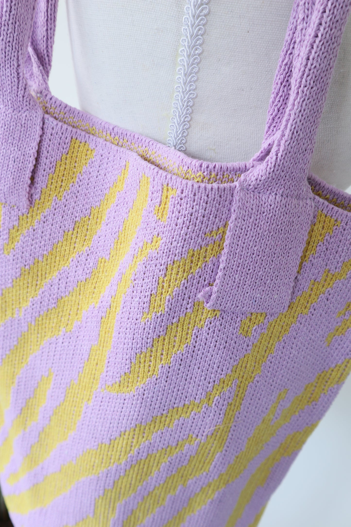 Crochet purple yellow tote bag