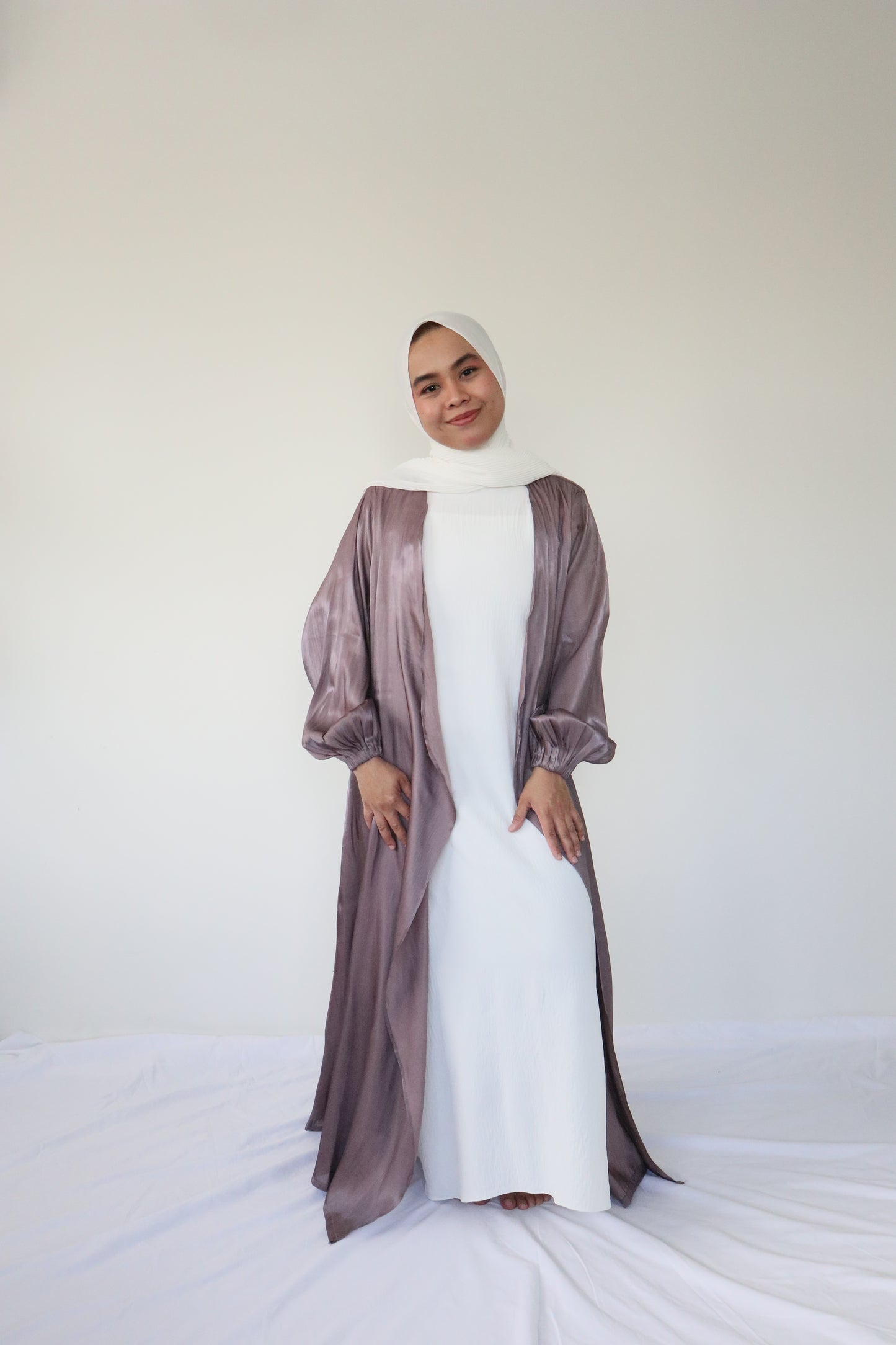 Shimmer silk Abaya + slip dress - Deauvalle