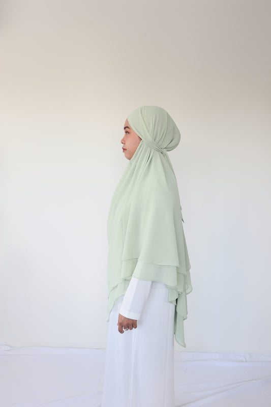 French Khimar Chiffon Tsurayya - Soft Sage