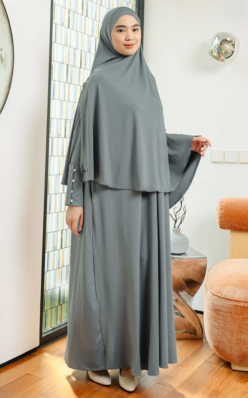 Hafisa Abaya Set Jersey - Smoke Grey