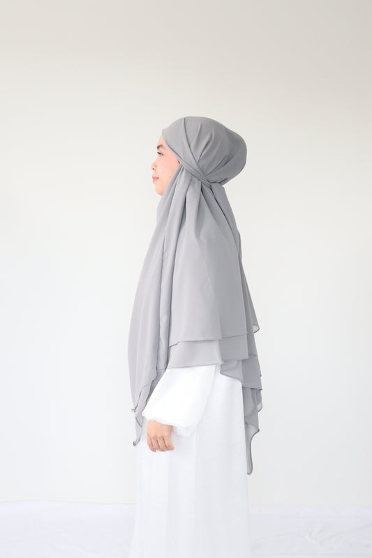 French Khimar Chiffon Tsurayya - Light Grey