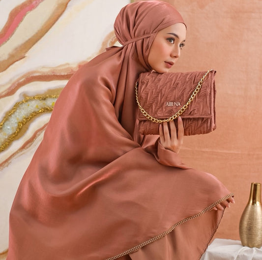 Amora Soft Shimmer Woman prayer Clothes set Jilbab + Skirt - Terracota