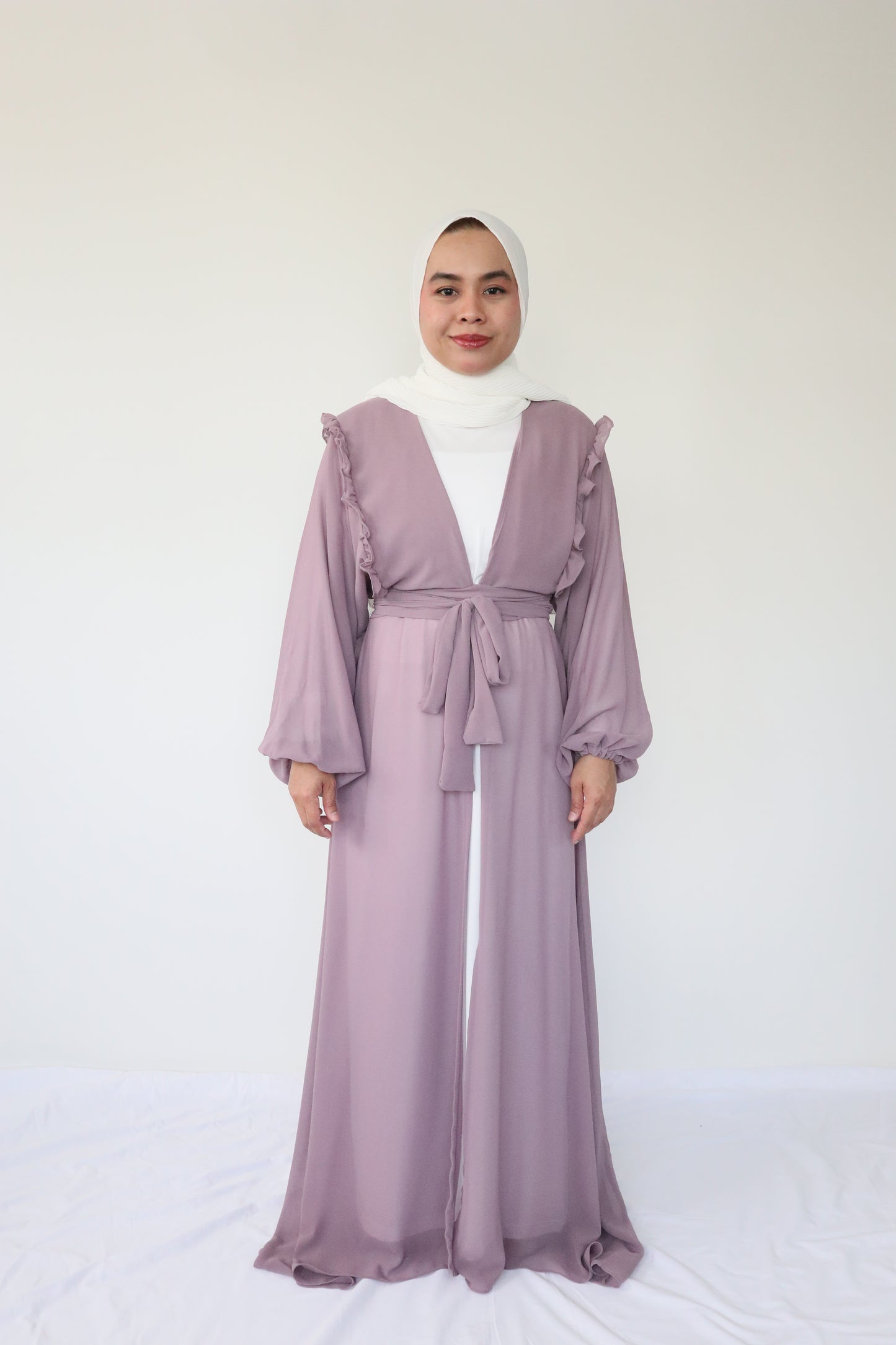 Ruffle Chiffon Abaya + slip dress - Amethyst