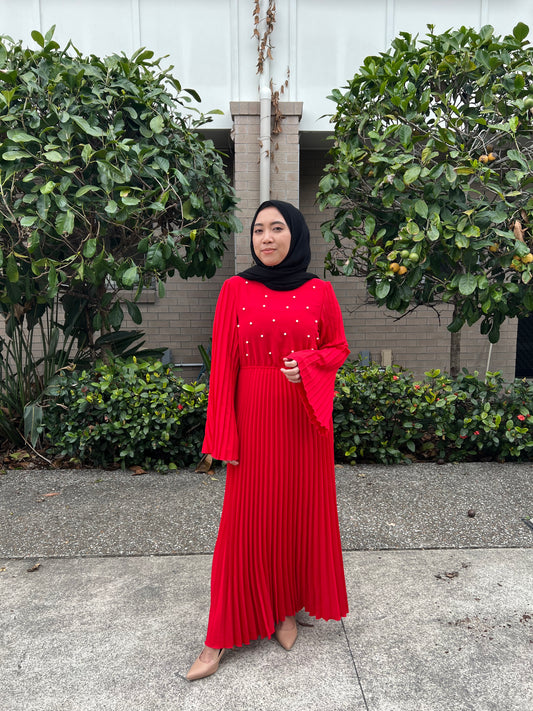 Red Pleated Dress