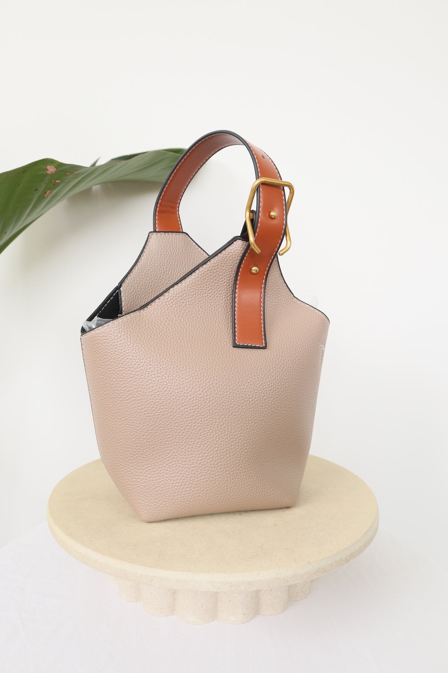 Vintage Bucket Handbags - Vegan Leather- Khaki