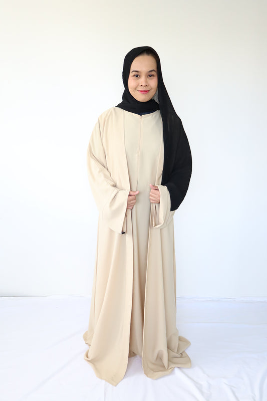 Taal Abaya set - Khaky ( Sleveeless inner + outer + pocket )