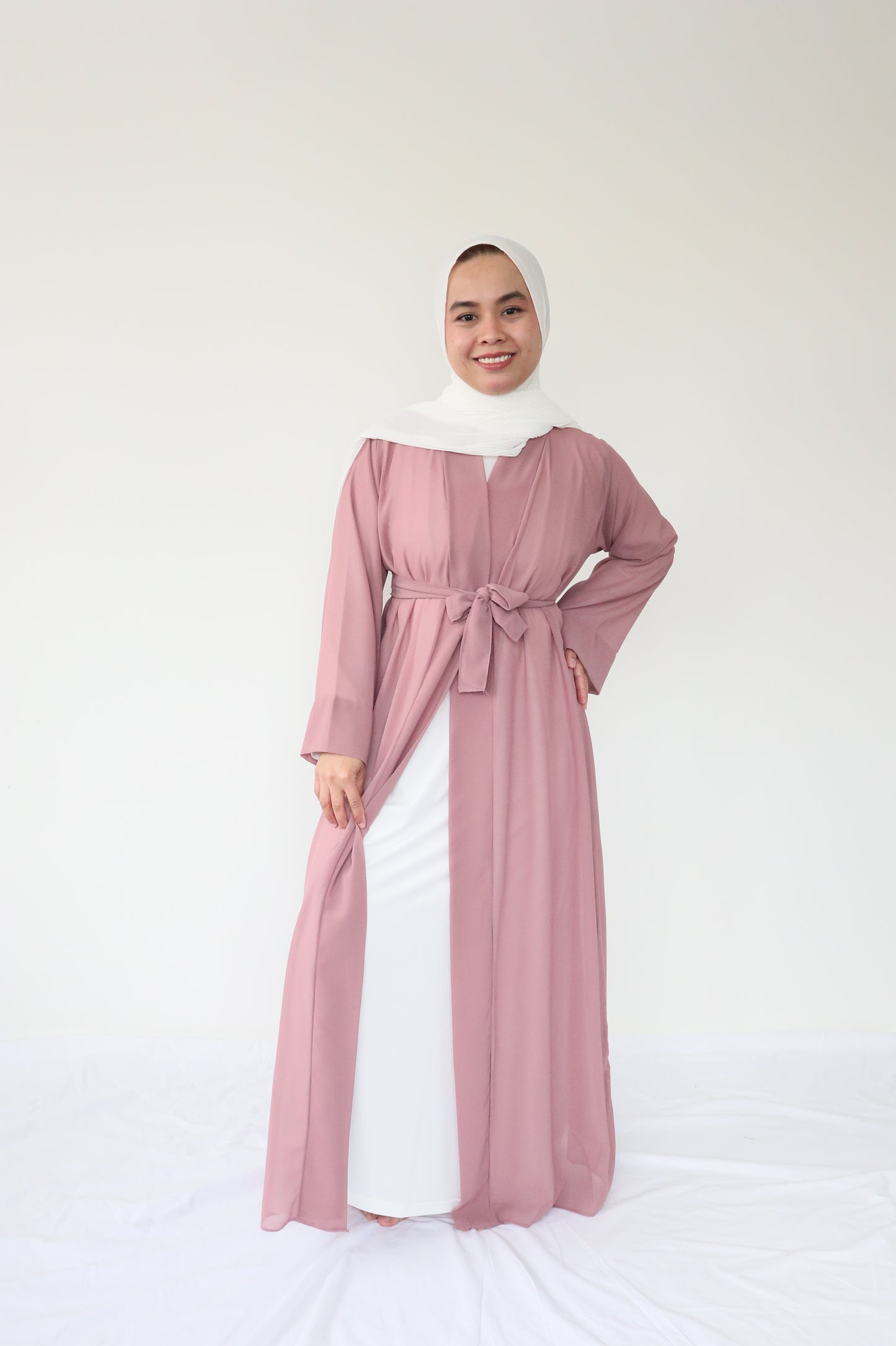 Zara Chiffon Abaya + slip dress - Rose brown