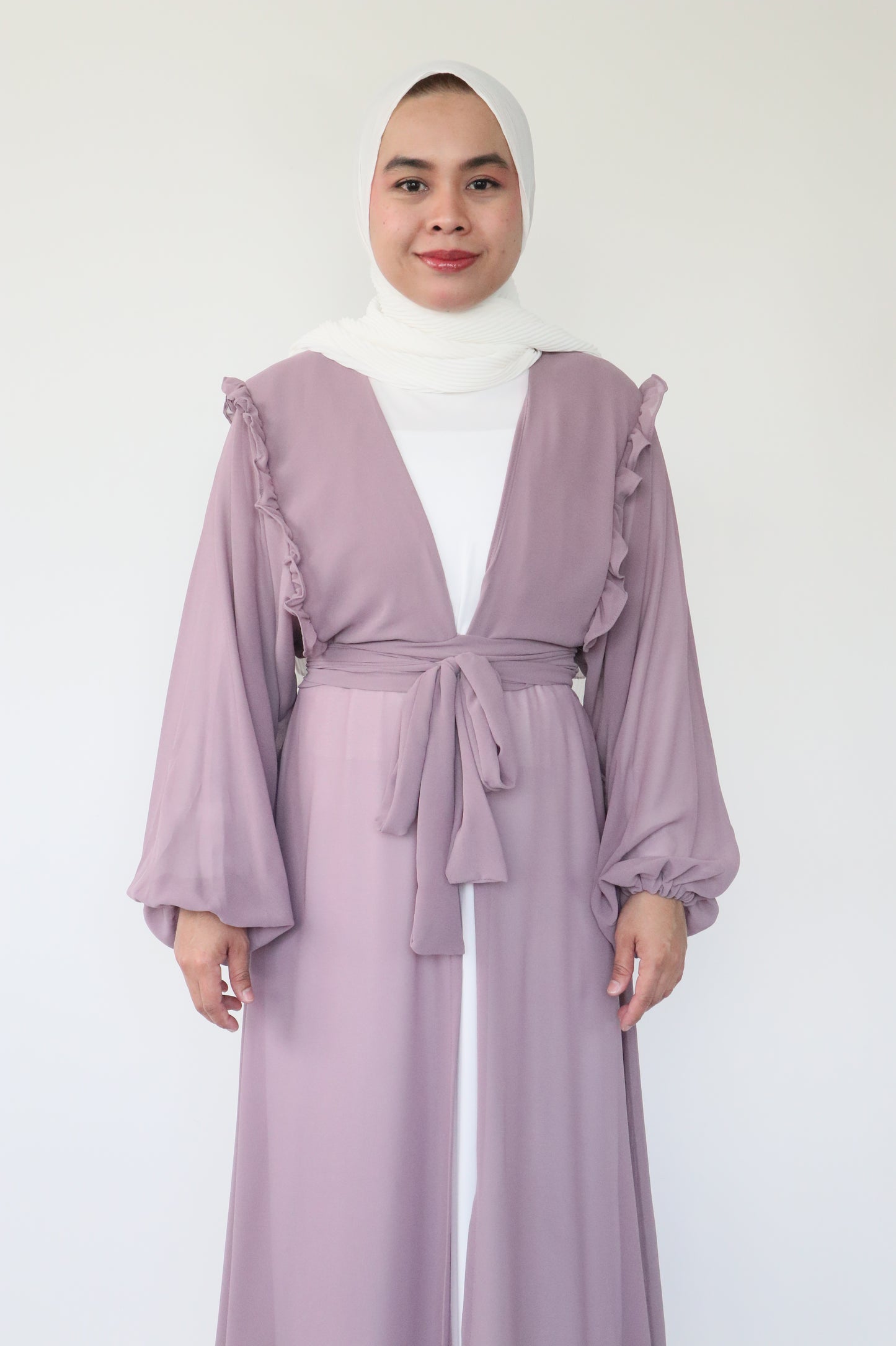 Ruffle Chiffon Abaya + slip dress - Amethyst