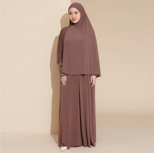 Hafisa Abaya Set Jersey - Walnut