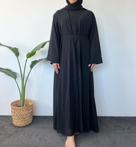 HAYATI  Abaya chiffon -  Black ( Sleeve inner + outer )